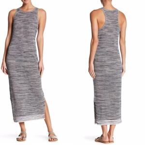 THEORY INTRELLA SPACE DYE STRIPED LINEN BLEND MAXI DRESS, ECHO MULTI sz S